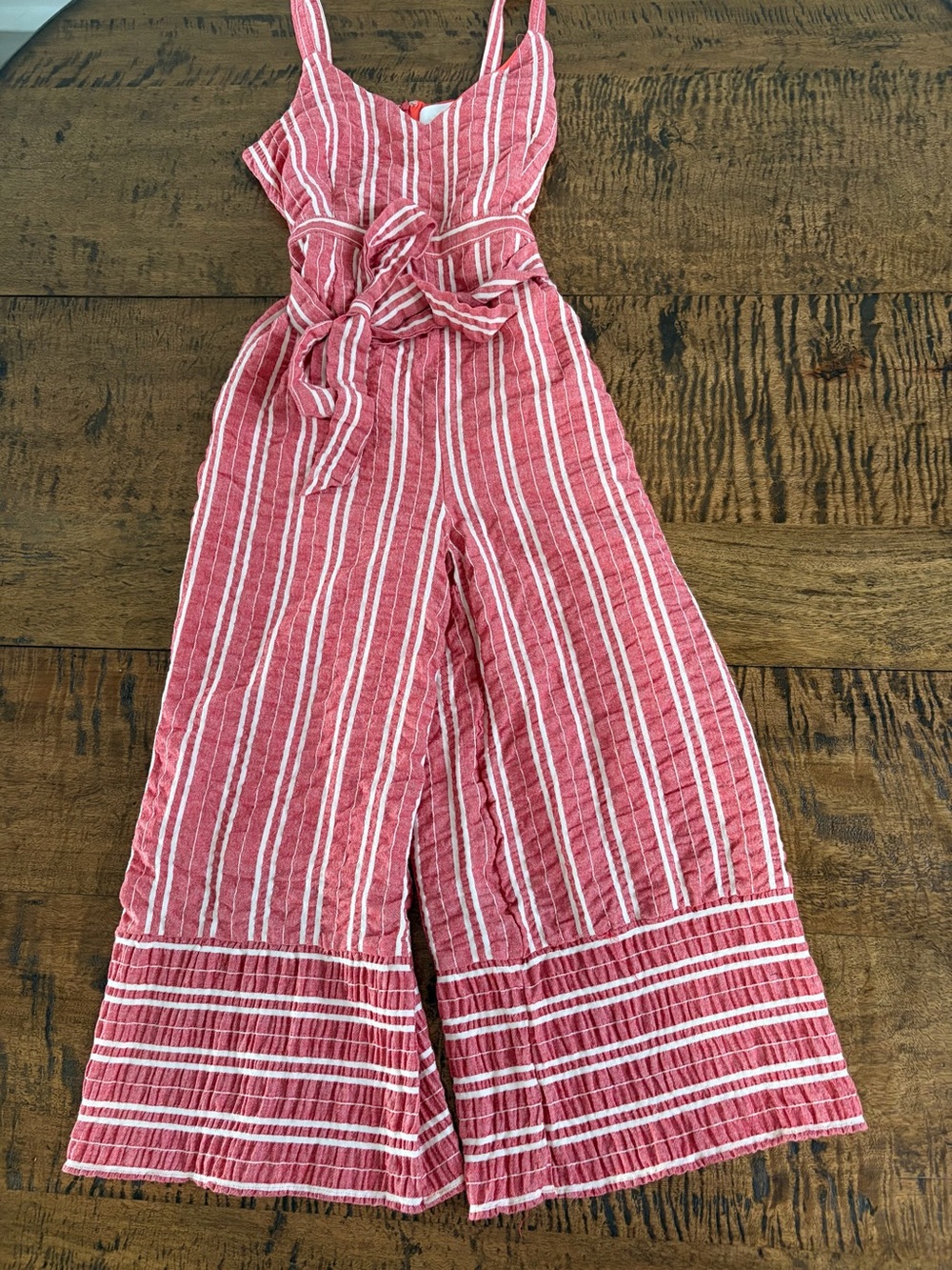 Anthropologie ETT:TWA Robin Striped Cropped Wide-Leg Jumpsuit Red White Size L